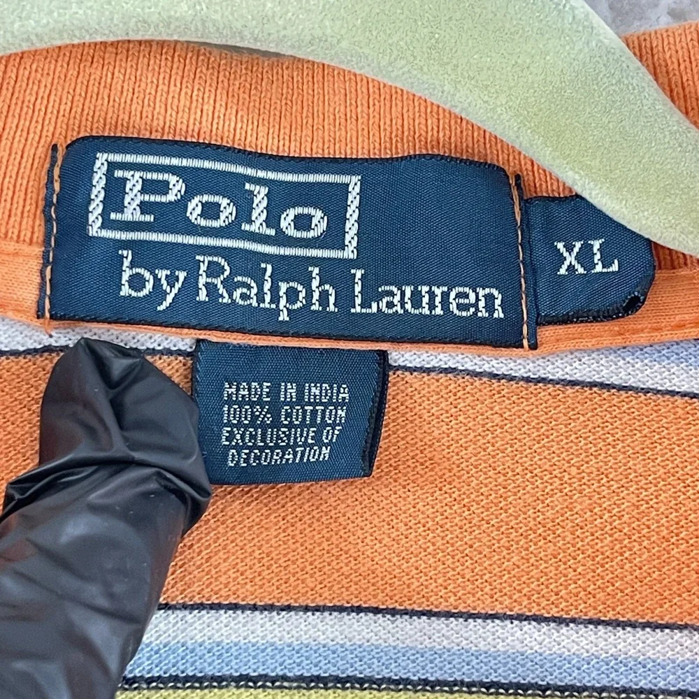 Polo Ralph Lauren Orange Stripe Polo Shirt Mens Short Sleeve Casual Cotton XL‎